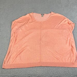 J Jill Sweater  M/L Salmon Pink Linen Blend Knit Pullover Ribbed Relaxed Scoop
